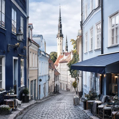 Tallinna vanalinn, meri ja jäine sinine taevas